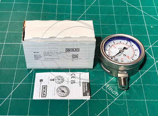 Đồng hồ áp suất WIKA Model: 232.50.63.Bottom(LM).1/4''NPT M(0 ~ 10)bar & psi (Bao gồm dầu Glycerine 99.7%)